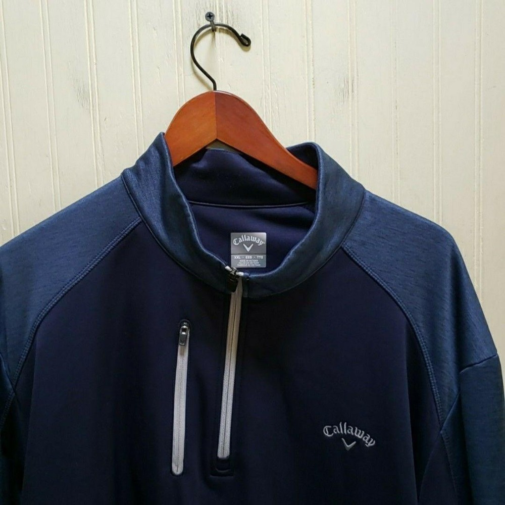 Callaway Jacket Mens 2XL Blue 1/4 Zip Golf Windbreaker Zip Pocket Pullover Logo